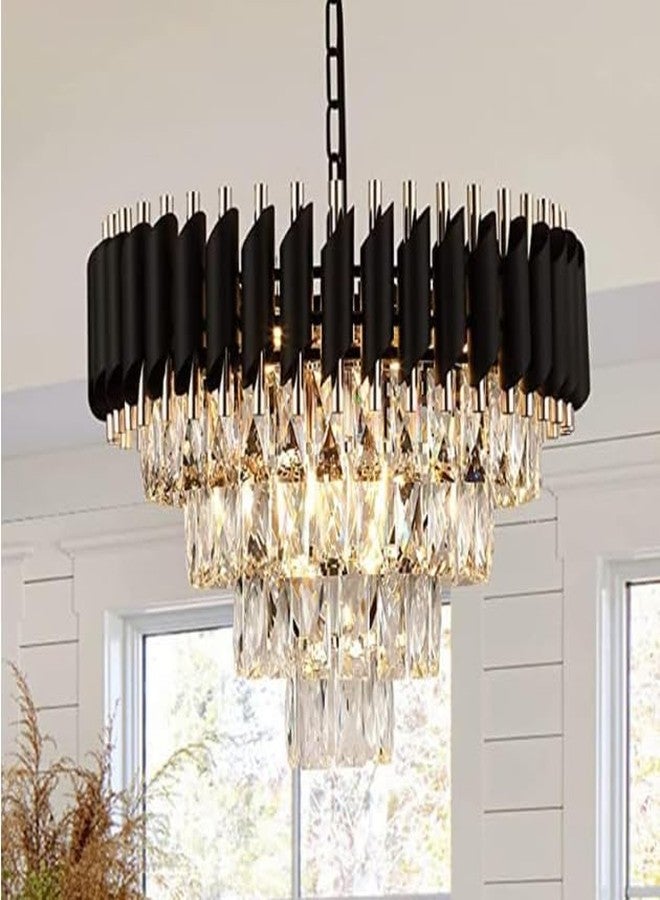 Bemisall Black Golden Italian K9 Crystal Pendant Ceiling Metal Chandelie, Chandelier for Living Room Jhumar for Home Chandelier Light, Black Gold, Round (400) mm - Image 1